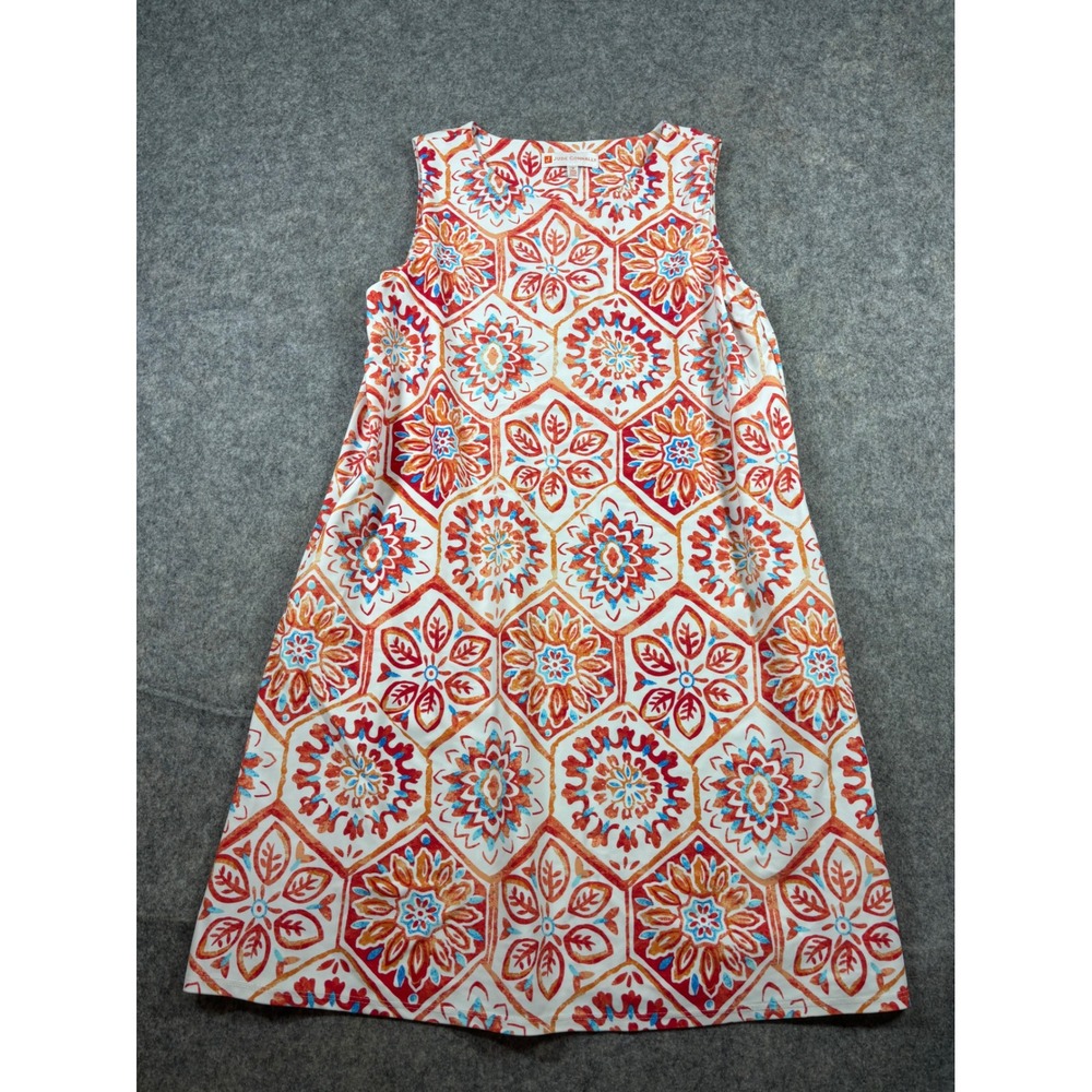 Jude Connally Orange Blue Tile Print Jude Cloth Sleeveless Shift Dress Pockets M